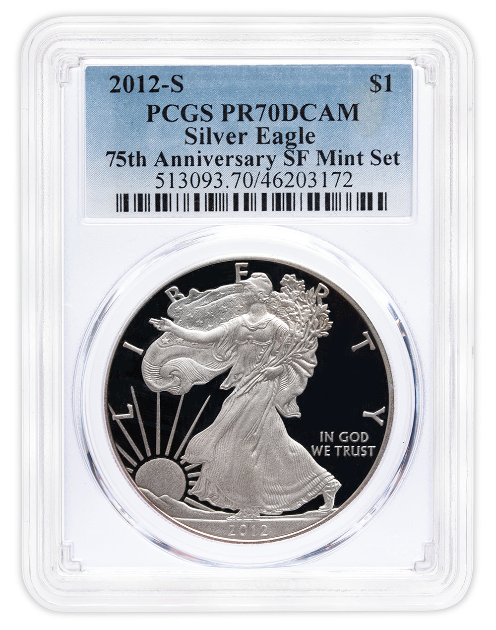 2012-S Proof Silver Eagle - 75th Anniv - PCGS PR70