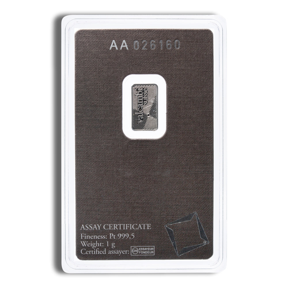 1 gram Platinum Bar - Valcambi (Carded)