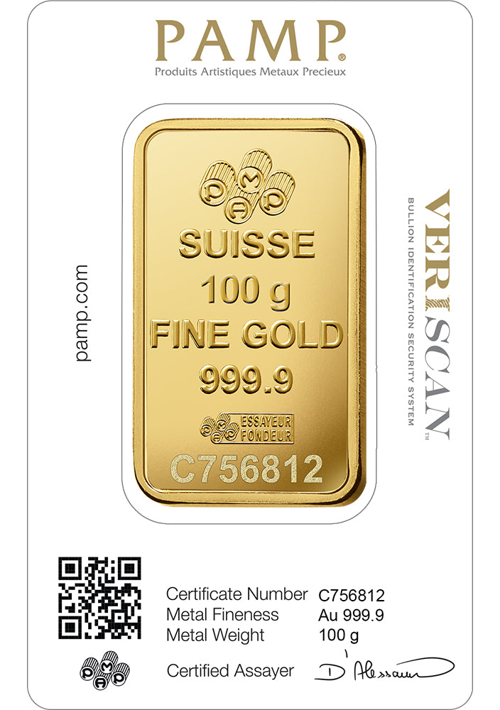 100 gram Gold Bar - PAMP Fortuna (Carded)