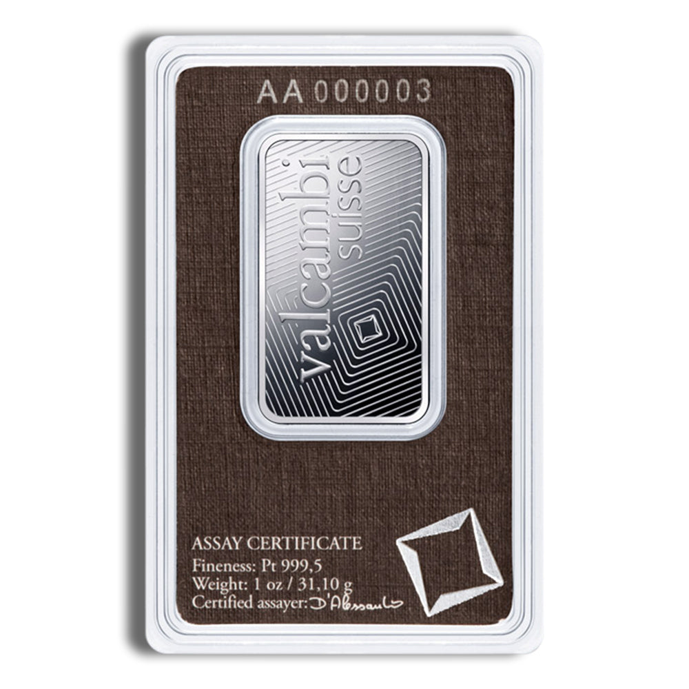 1 oz Platinum Bar - Valcambi (Carded)