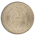 1951-1954 Mexico 5 Pesos Hidalgo Silver Coin (Avg Circ)