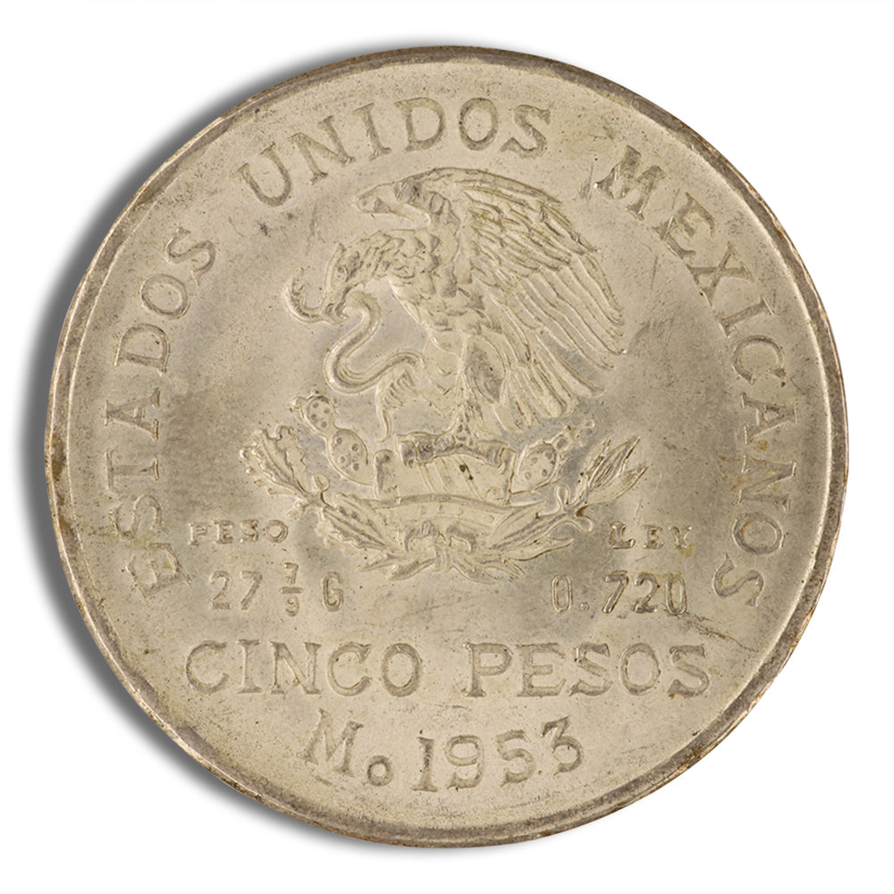 1951-1954 Mexico 5 Pesos Hidalgo Silver Coin (Avg Circ)