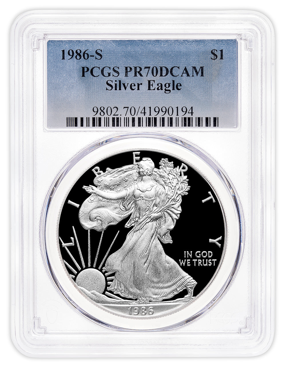 1986-S Proof Silver Eagle PCGS PR70