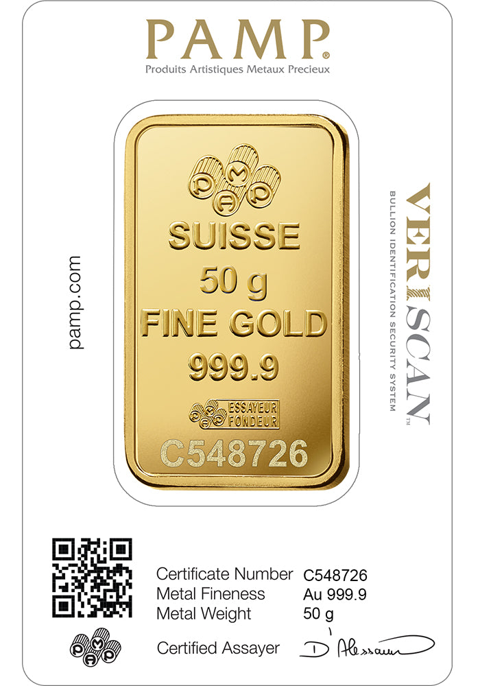 50 gram Gold Bar - PAMP Fortuna (Carded)
