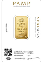 20 gram Gold Bar - PAMP Fortuna (Carded)