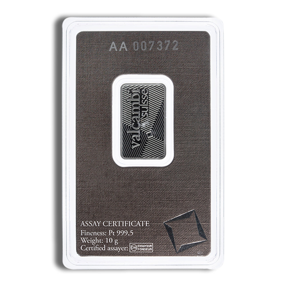 10 gram Platinum Bar - Valcambi (Carded)