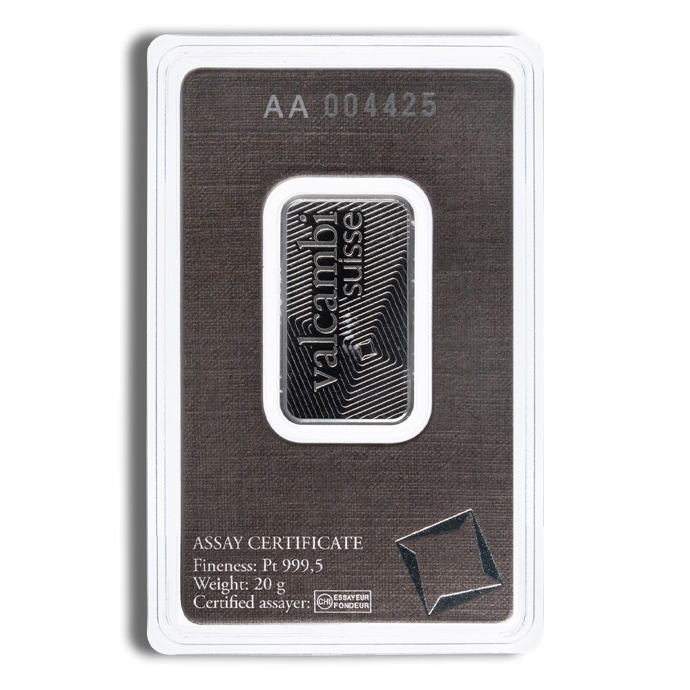 20 gram Platinum Bar - Valcambi (Carded)