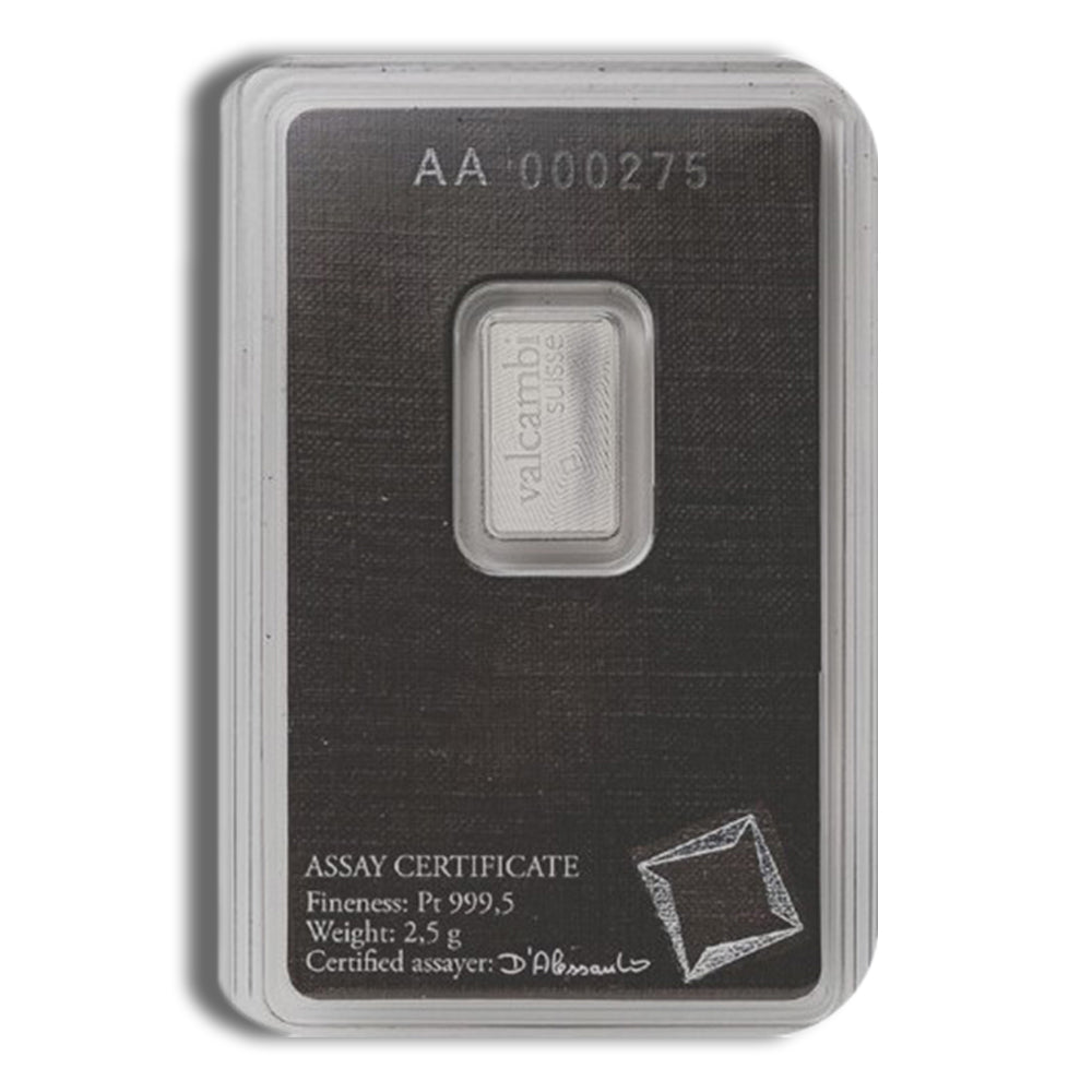 2.5 gram Platinum Bar - Valcambi (Carded)