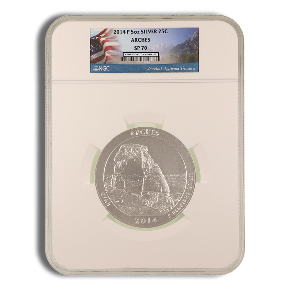 2014-P 5 oz ATB Arches Silver Coin NGC SP70