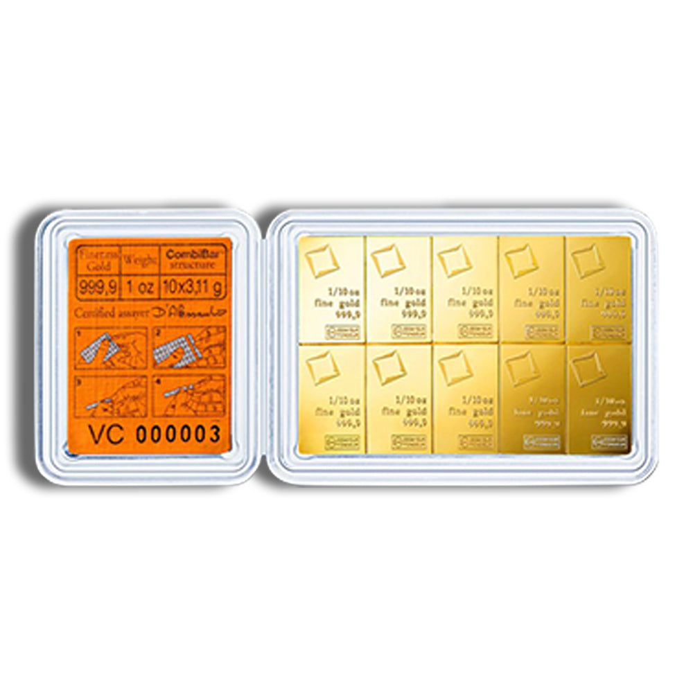 10 x 1/10 oz.9999 Valcambi CombiBar™ Gold (In Assay)