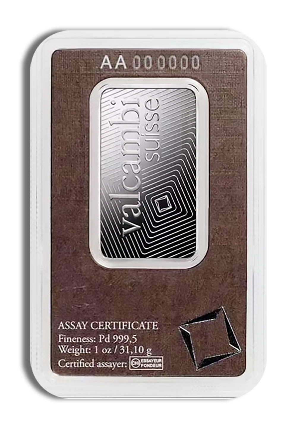 1 oz Palladium Bar - Valcambi (Carded)