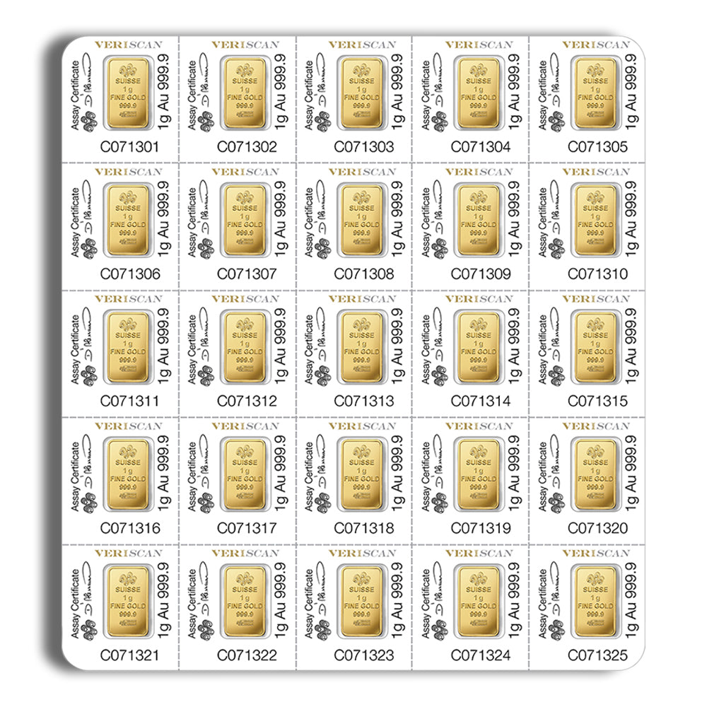 25 x 1 g Gold Bar - PAMP Multigram Gold Bar (Carded)