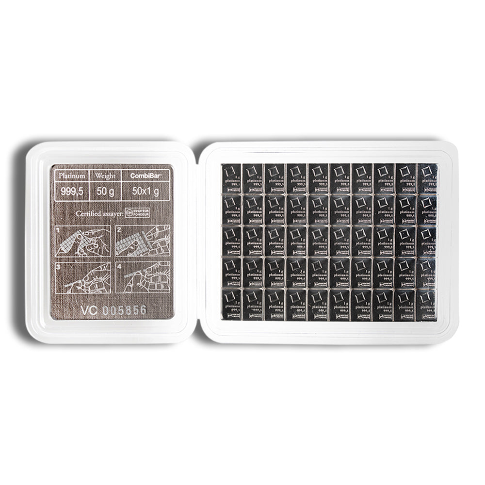 50 x 1 gram Platinum Valcambi CombiBar™ (Carded)