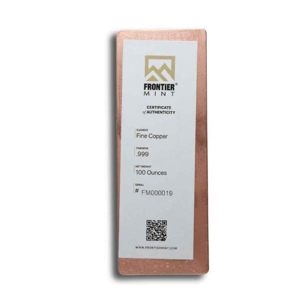 100 oz Copper Bar - Frontier Mint