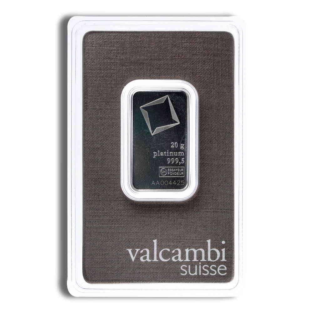 20 gram Platinum Bar - Valcambi (Carded)