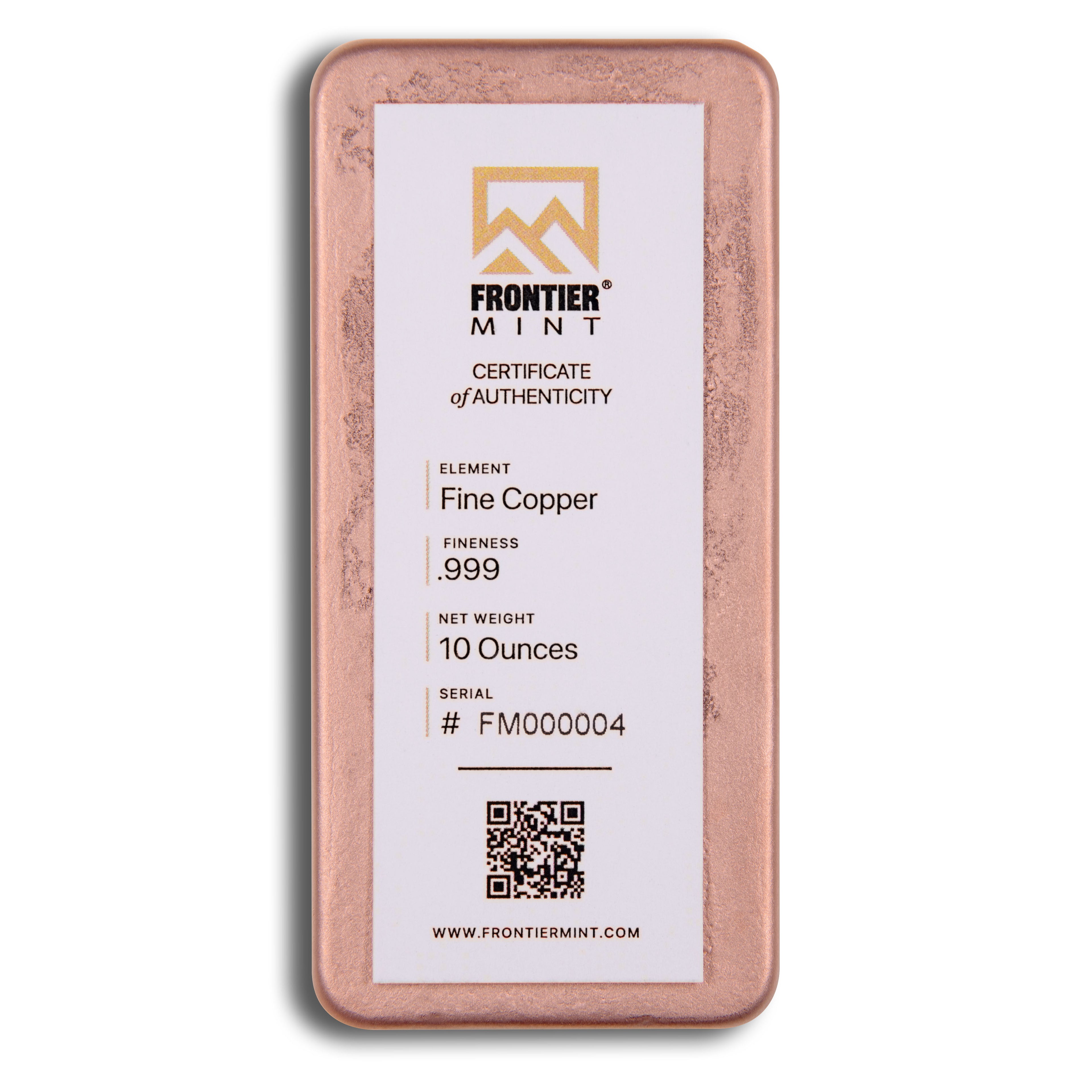 10 oz Copper Bar - Frontier Mint