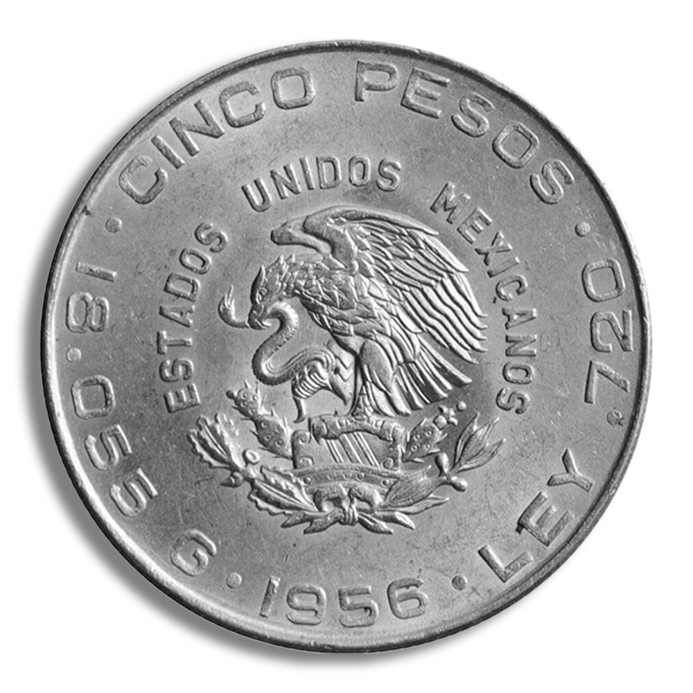 1955-1957 Mexico 5 Pesos Hidalgo Silver Coin (Avg Circ)