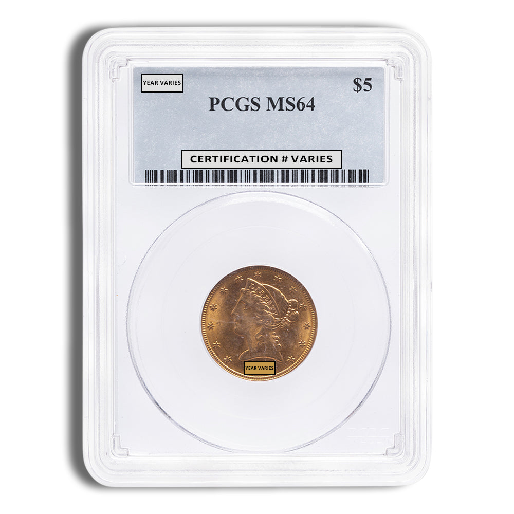 $5 Gold Liberty Half Eagle - PCGS MS64