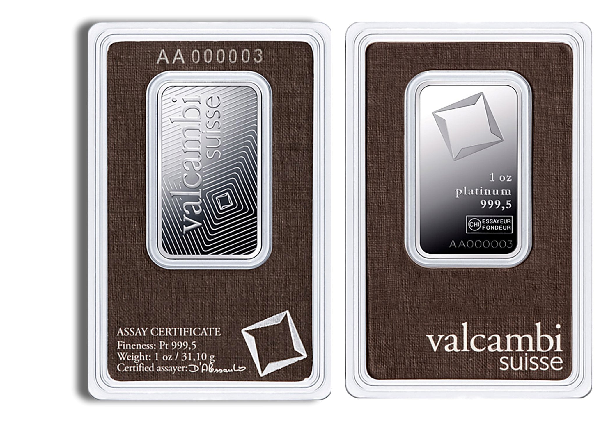 1 oz Platinum Bar - Brand Varies (Carded)