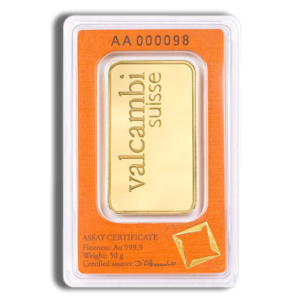 50 gram Gold Bar - Valcambi (Carded)