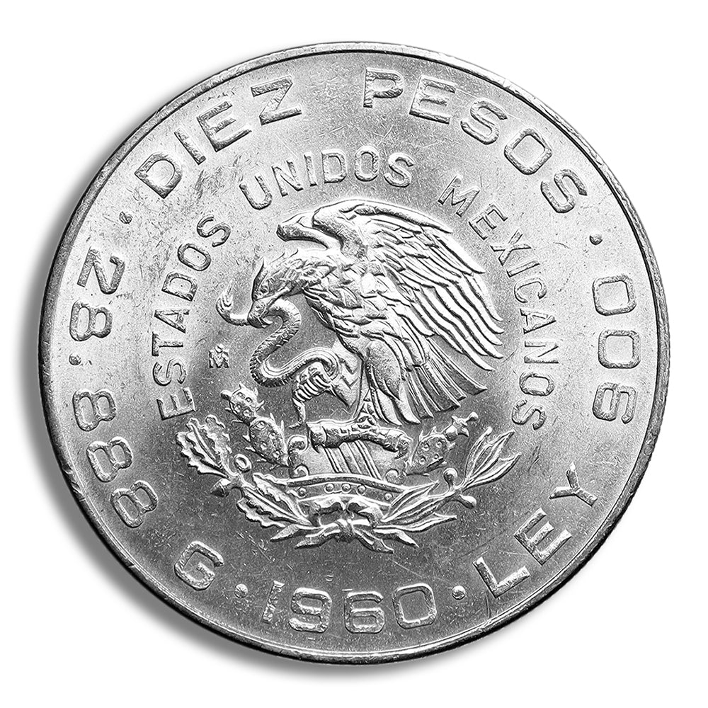 1960 Mexico 10 Pesos 150th Anniversary Silver Coin (Avg Circ)